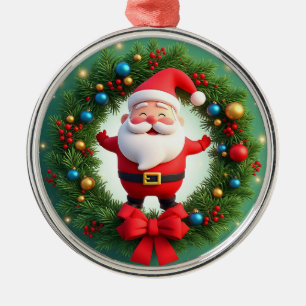Ornement En Métal Père Noël orné d'une couronne de Noël