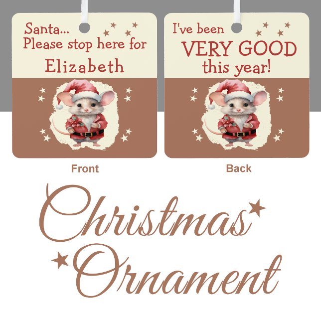 Ornement En Métal Père Noël s'arrêter ici nom mignon souris brun (Créateur téléchargé)