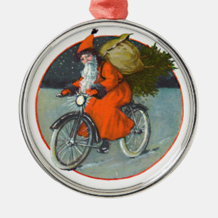 Ornement En Métal père Noël vintage à vélo