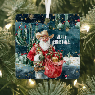 Ornement En Métal Père Noël Western Cowboy Noël