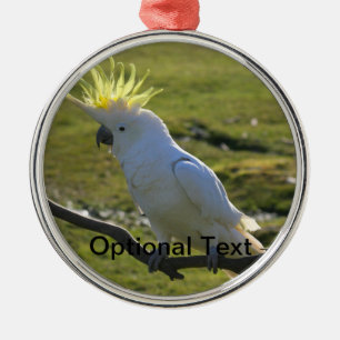 Ornement En Métal Perroquet de Cockatoo jaune et blanc