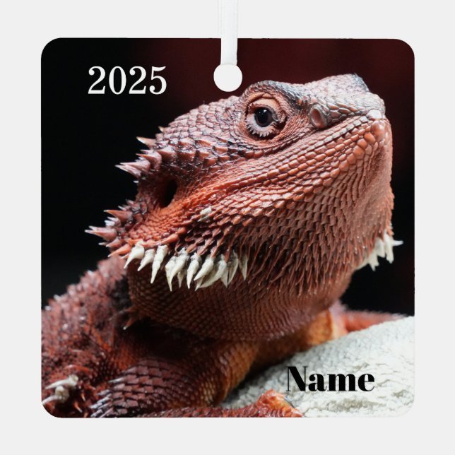 Ornement En Métal Personalized Red Bearded Dragon Lizard (Verso)