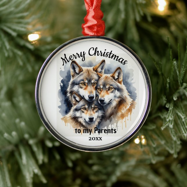 Ornement En Métal Personnalisé Date de Noël Wolf Parents Frère (Arbre)