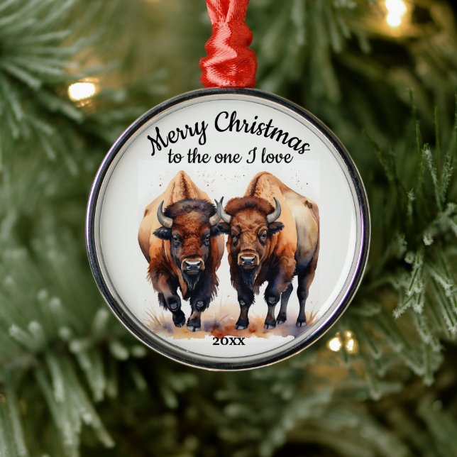 Ornement En Métal Personnalisé Dated Christmas Bison One I Love (Arbre)