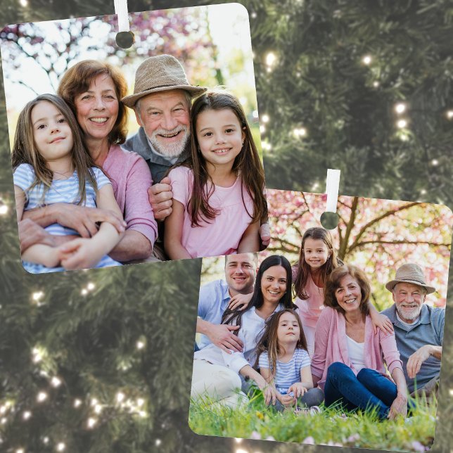 Ornement En Métal Personnalisé Double face Famille Deux photos Noël (Custom Double Sided Family Two Photo Christmas Metal Ornament )