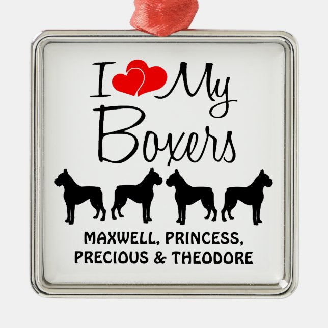 Ornement En Métal Personnalisé J'Aime Mes Quatre Boxers (Devant)