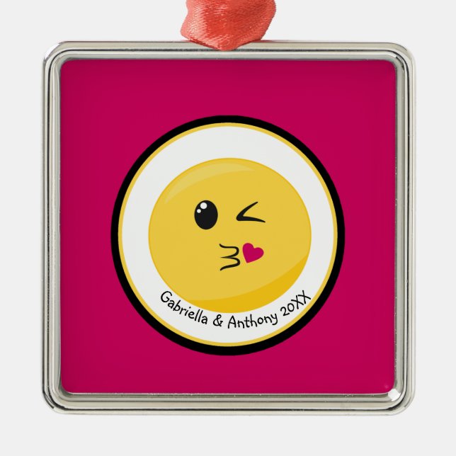 Ornement En Métal Personnalisé souffler un Kiss Love Ornament Emoji (Devant)