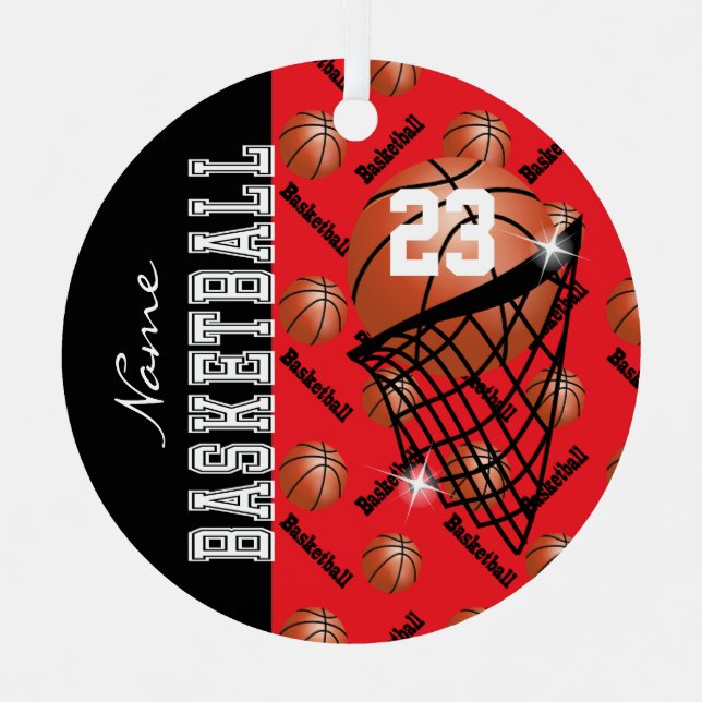 Ornement En Métal Personnaliser le basket-ball rouge (Recto)