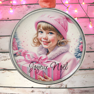 Ornement En Métal Petite fille rose vintage Noël Joyeux Noël