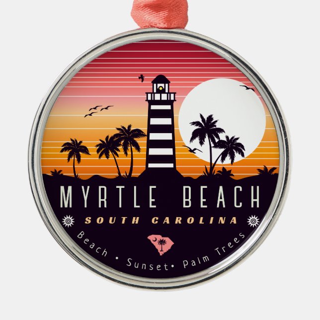 Ornement En Métal Phare de Myrtle Beach SC Retro Sunset Souvenirs (Devant)
