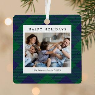 Ornement En Métal Photo bleu vert Tartan Noël