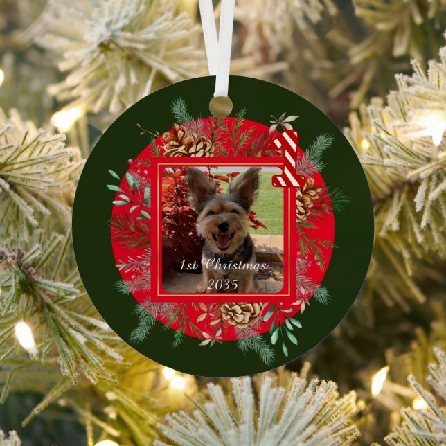 Ornement En Métal Photo Chien, Personnalisé, Premier Noël (Insitu)