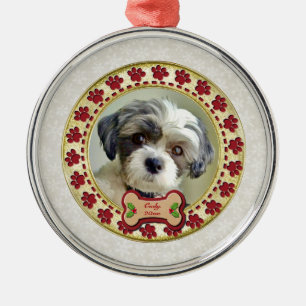 Ornement En Métal Photo de chien personnalisée avec empreintes de pa