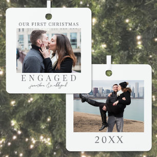 Ornement En Métal Photo de couple fiancé pour leur premier Noël