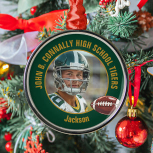 Ornement En Métal Photo de joueur de football Green Gold Noël