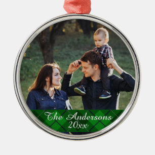 Ornement En Métal Photo de la famille Tartan Plaid personnalisée Sil