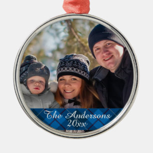 Ornement En Métal Photo de la famille Tartan Plaid personnalisée Sil