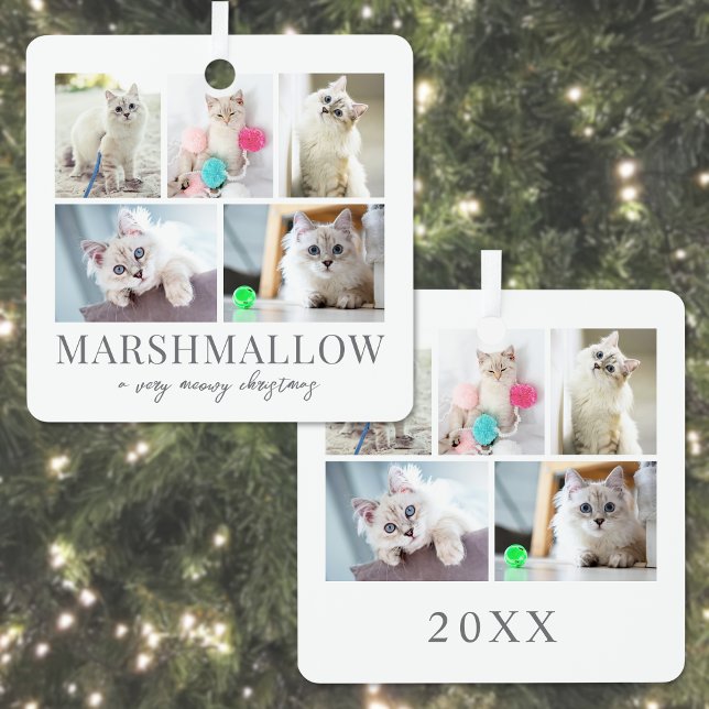 Ornement En Métal Photo de Noël de chat roulé dans les bras (Cat Pet Photo Meowy Christmas Metal Ornament)