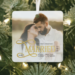 Ornement En Métal Photo de Noël minimal pour couples mariés pour leu