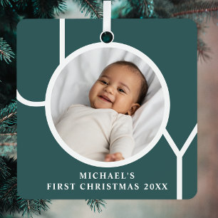 Ornement En Métal Photo de Noël personnalisée pour bébé Vert