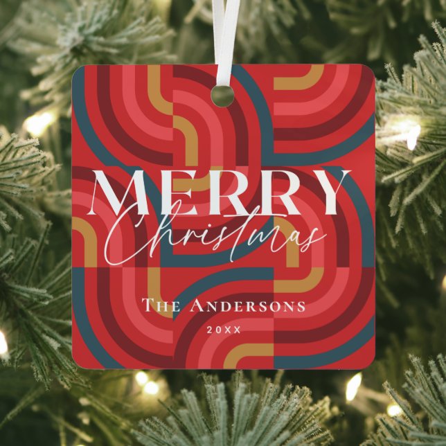 Ornement En Métal Photo de Noël rouge géométrique et rétro Maximale (Insitu)