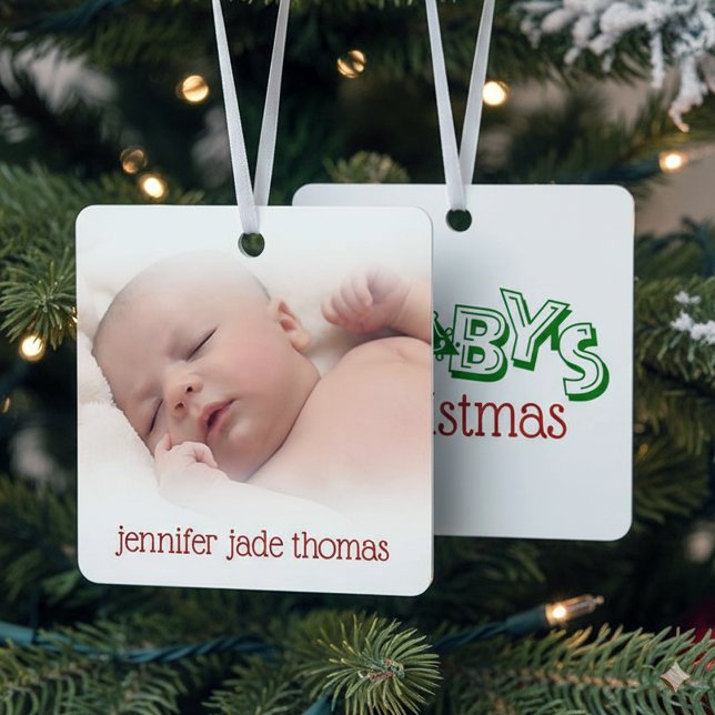 Ornement En Métal Photo du bébé joyeux premier arbre de Noël (Baby's First Christmas Ornament Cover Photo)