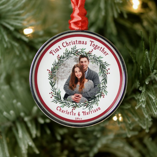 Ornement En Métal Photo du premier couple de Noël (Arbre)