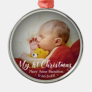 Ornement En Métal Photo du premier Noël de bébé