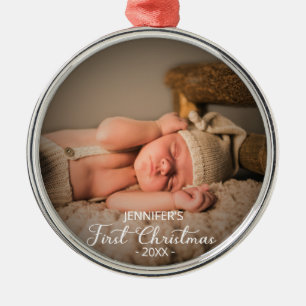 Ornement En Métal Photo du premier Noël de bébé