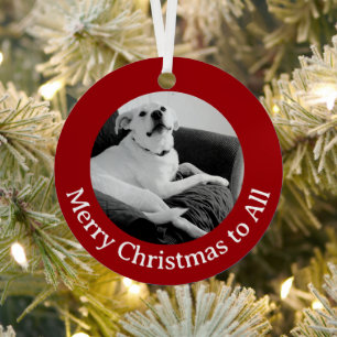 Ornement En Métal Photo en noir et blanc de chien parlant Noël Rouge