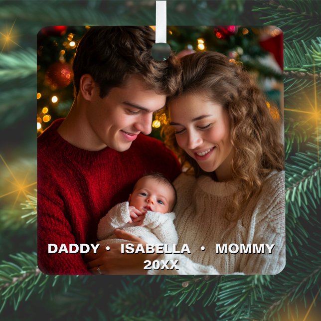 Ornement En Métal Photo et texte personnalisés avec nouveau bébé (Créateur téléchargé)