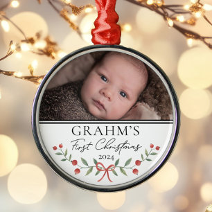 Ornement En Métal Photo personnalisée Festive de Noël du bébé
