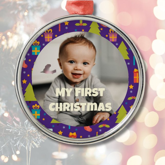 Ornement En Métal Photo personnalisée Premiers cadeaux de Noël pour  (Custom Photo First Christmas Gifts for Daughter)