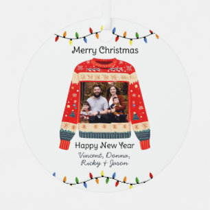 Ornement En Métal Photo personnalisée Sweat de Noël moche
