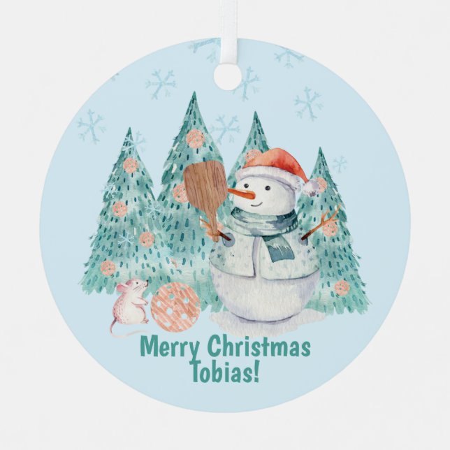 Ornement En Métal Pickleball Snowmen, noël minuscule (Recto)