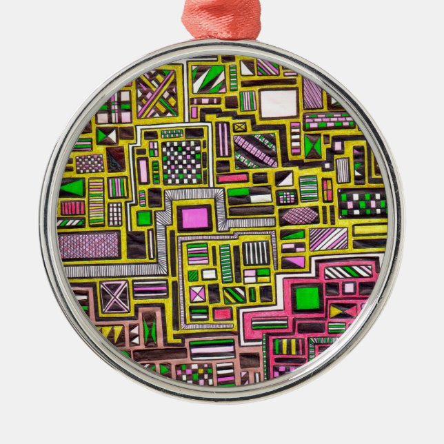 Ornement En Métal Pink and Yellow Geometric shapes pop art punk (Devant)