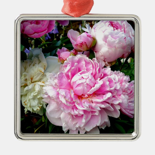 Ornement En Métal Pivoines florales élégantes classiques roses blanc (Devant)