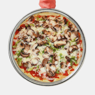 Ornement En Métal Pizza de champignons Nourriture réaliste Noël