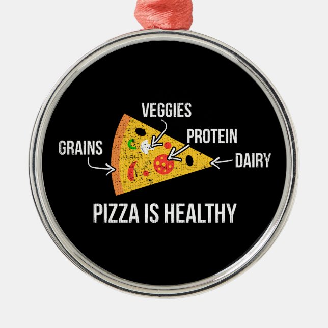 Ornement En Métal Pizza est sain - Carbes - Drôle de nouveauté Fitne (Devant)