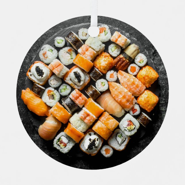 Ornement En Métal Plateau Sushi Texte Personnalisé (Recto)