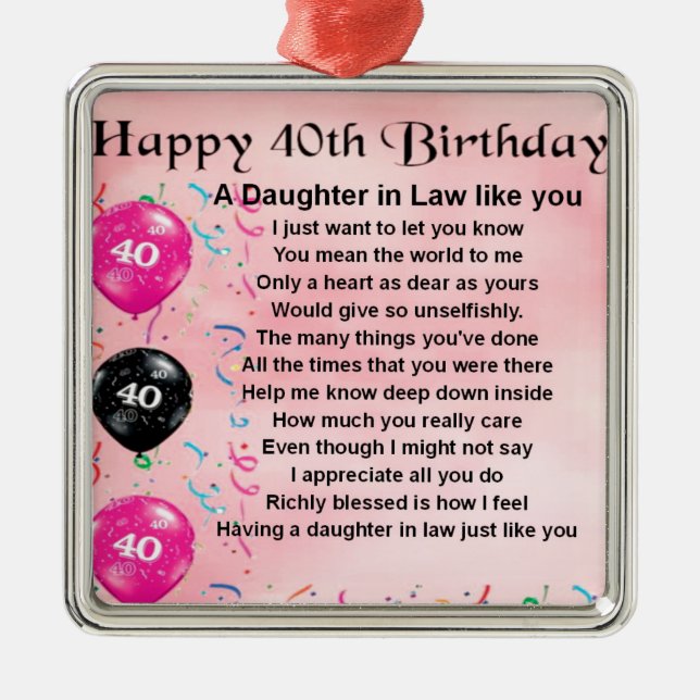 Ornement En Métal Poème de belle-fille - quarantième anniversaire (Devant)