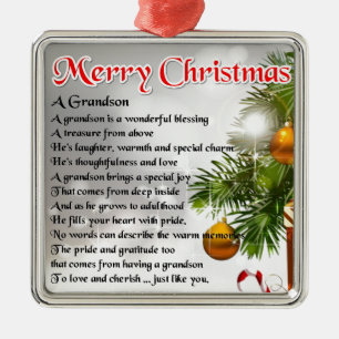 Ornement En Métal Poème de petit-fils - conception de Noël