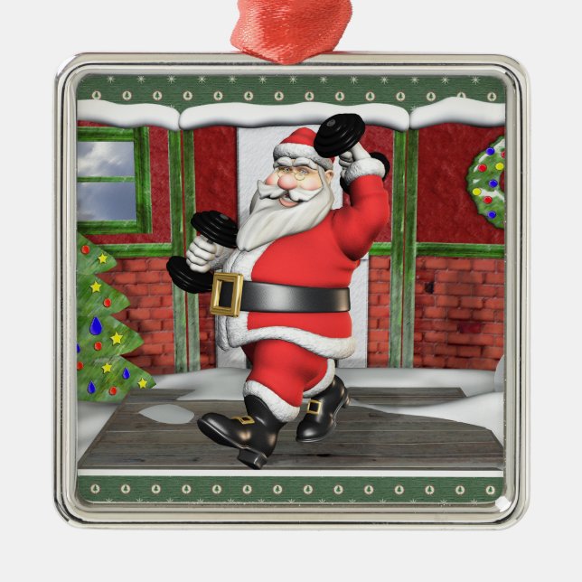 Ornement En Métal Poids Père Noël Premium Carré Ornament (Devant)
