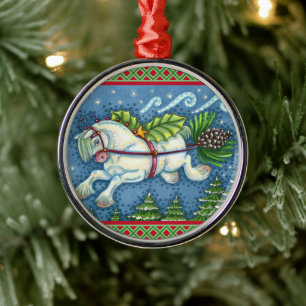 ORNEMENT EN MÉTAL PONY PULLING PINECONE SLEIGH DE NOËL VOLANT