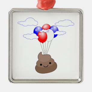 Ornement En Métal Poo Emoji Voler Avec Ballons