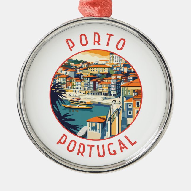 Ornement En Métal Porto Portugal Cercle en détresse rétrograde (Devant)