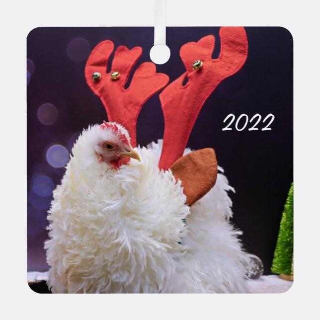 Ornement En Métal Poulet de Noël - Cochin mousseux Bantam Animaux (Recto)