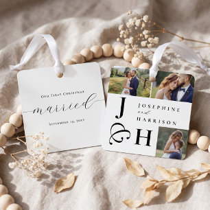 Ornement En Métal Premier Cadeau de Noël de Mariage avec Monogramme