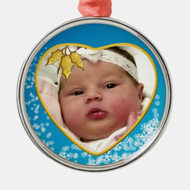 Ornement En Métal Premier coeur de Noël du bébé (Devant)