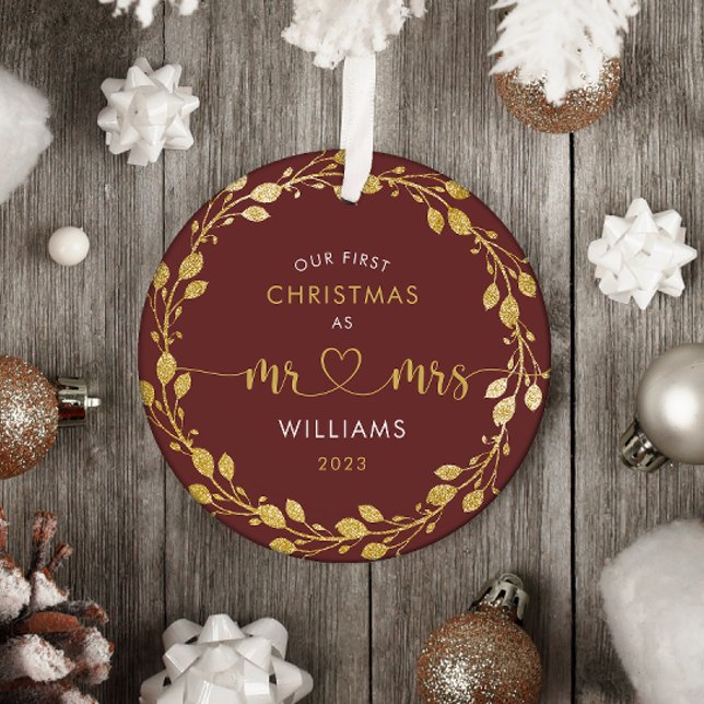 Ornement En Métal Premier mari de Noël et la femme Gold Wreath Photo (Créateur téléchargé)